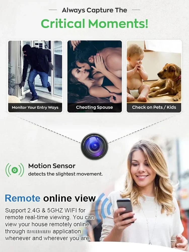 📸  1080p-Mini-Funkkamera in Münzgröße, überall installierbar, Fernüberwachung in Echtzeit per Smartphone.