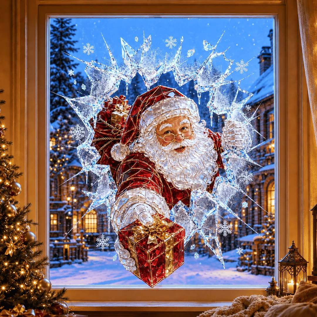 🔥HETEREA 49 % RABATT✨🎄Weihnachtsaufkleber mit Kristallmotiv, der einen Einbruch am Fenster vortäuscht – 3D-Fensterdekoration mit zerbrochenem Glas