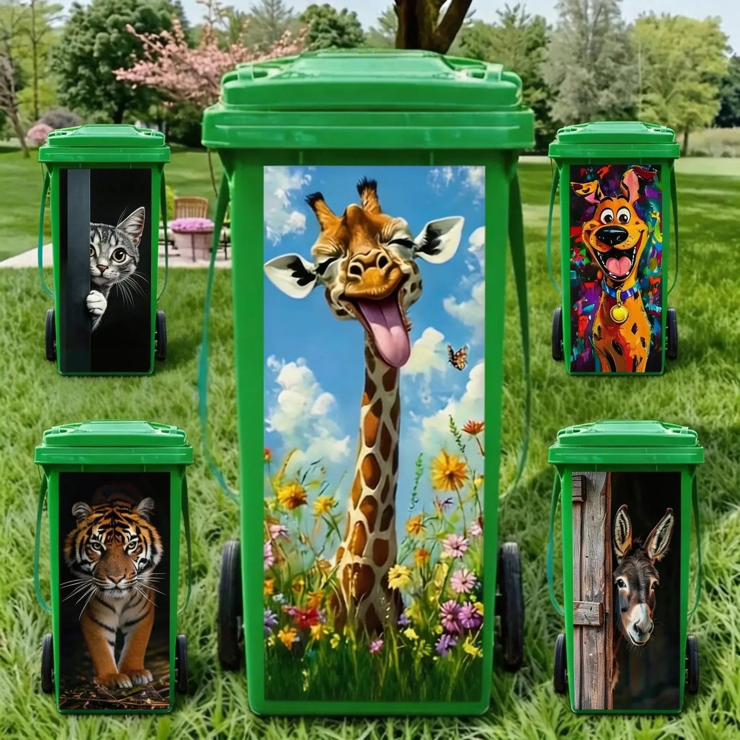 🦒🐯Kreativer Aufkleber für den Mülleimer mit farbenfrohem Comic-Motiv✨