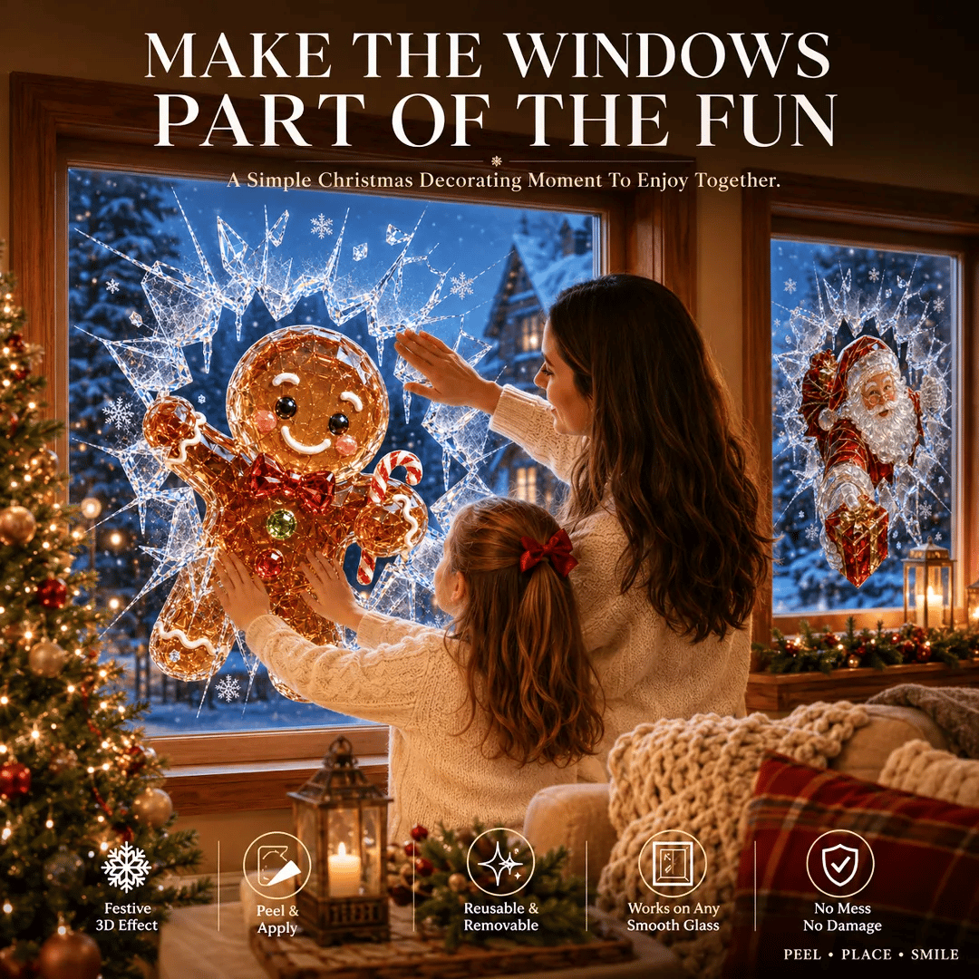 🔥HETEREA 49 % RABATT✨🎄Weihnachtsaufkleber mit Kristallmotiv, der einen Einbruch am Fenster vortäuscht – 3D-Fensterdekoration mit zerbrochenem Glas