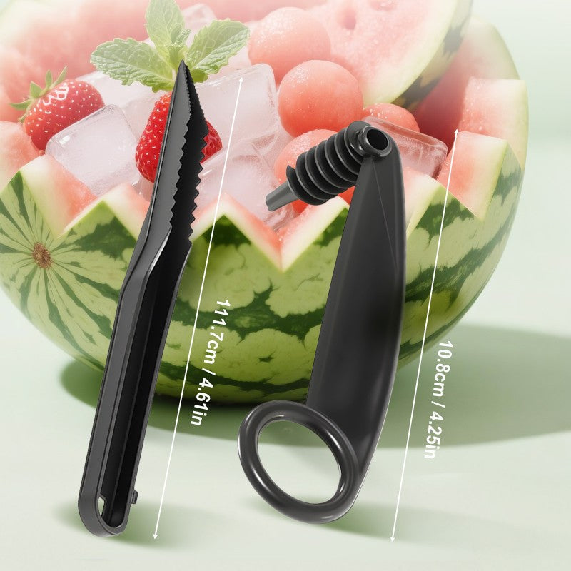 Spiral and V-shaped tool set for fruit decoration